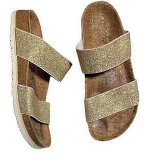 Birkenstock Birki's Gold Glitter Double Strap Cork Footbed Slide Sandals 36 5 N
